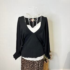 Cute vintage y2k black babydoll wrap sweater long sleeve top